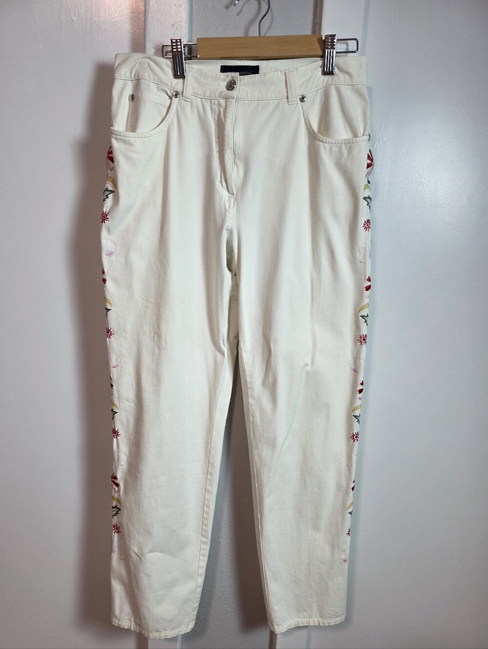 Piazza Sempione White Floral Embroidered Straight-Leg  (IT 46 / US 10